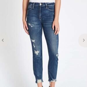 Frame Denim Le High Straight Raw Edge Distressed Jeans Catmore Wash Size 26